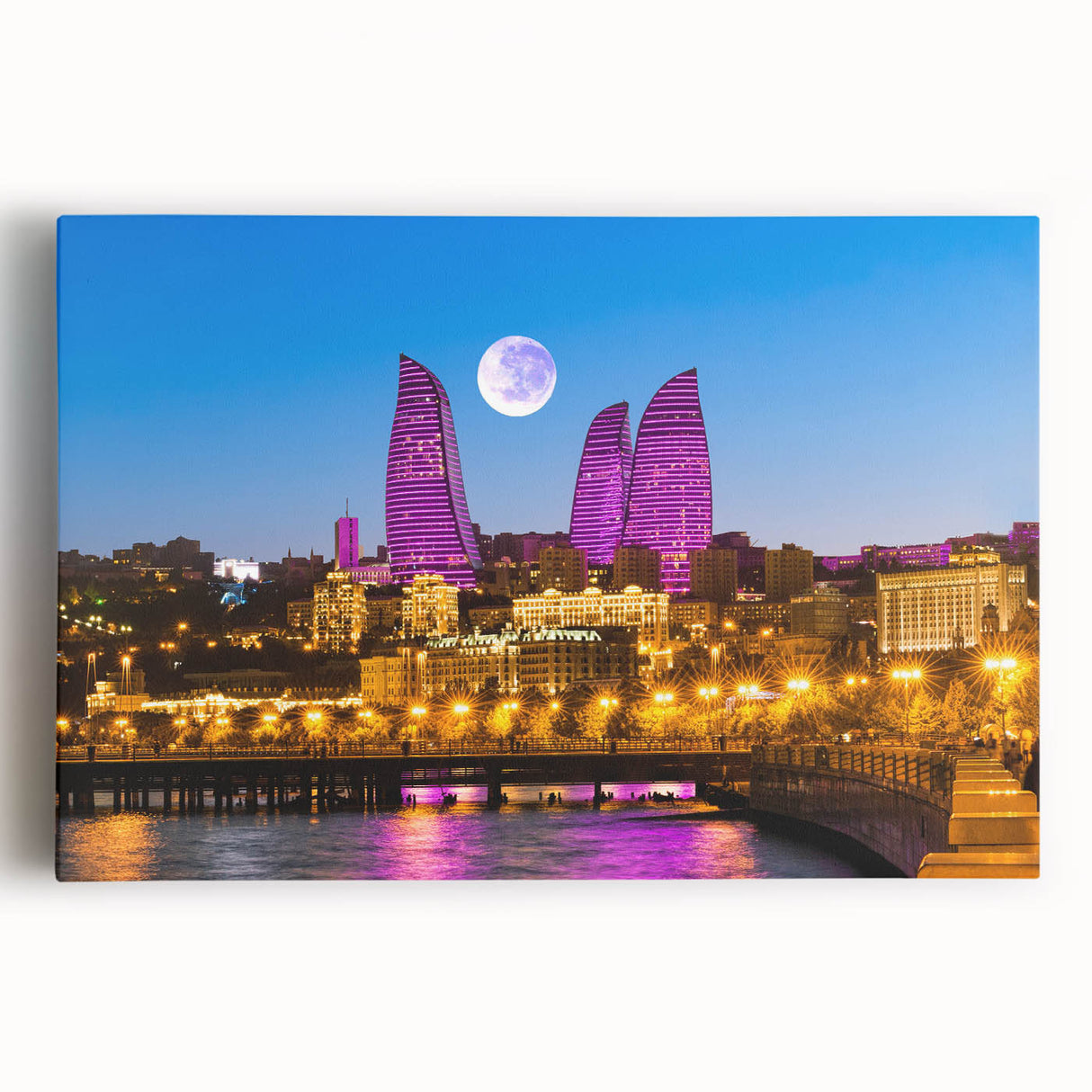 Large black and white stretched canvas of an Asian landscape, ideal for kitchen wall art.