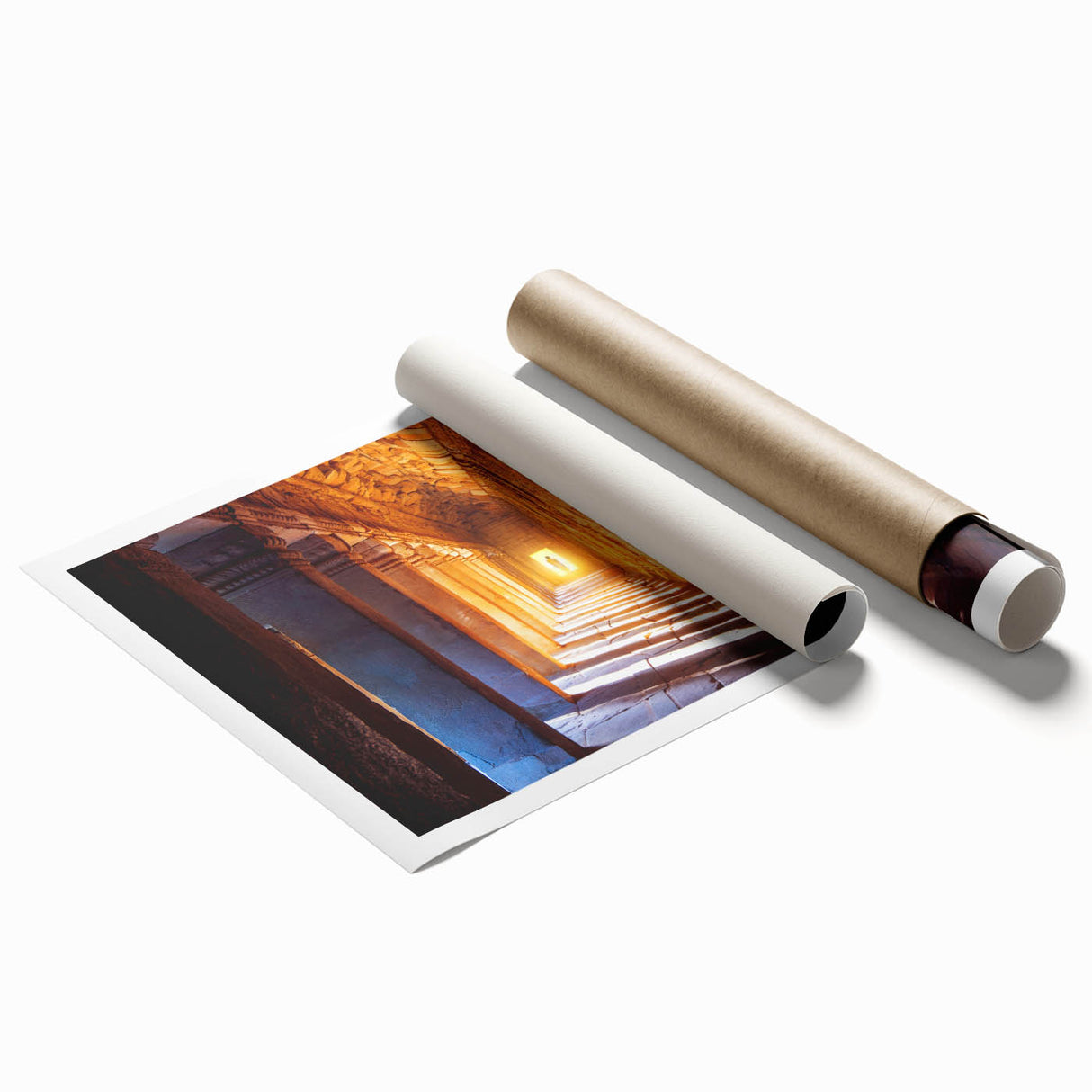 Extra large rolled print of a Cambodian landscape with soft pink floral elements, ideal for classy bathroom wall art.