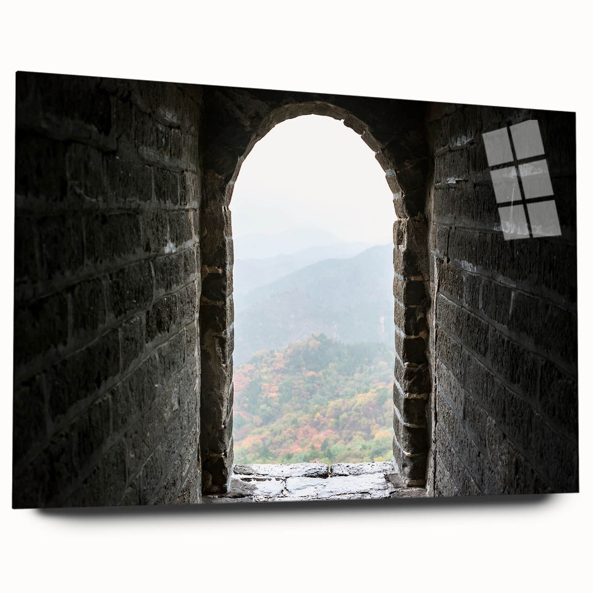 Acrylic print of the Great Wall of China in muted earth tones, ideal for bedroom or dining room art.