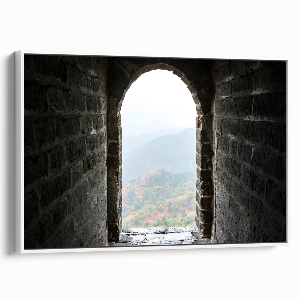 Vintage poster art of the Great Wall of China in colorful tones on a large framed canvas, suitable for living room decor.