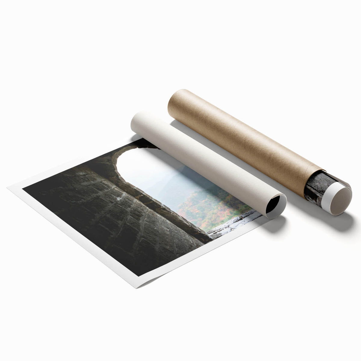 Extra large rolled print of the Great Wall of China in muted earth tones, ideal for classy bathroom wall art.