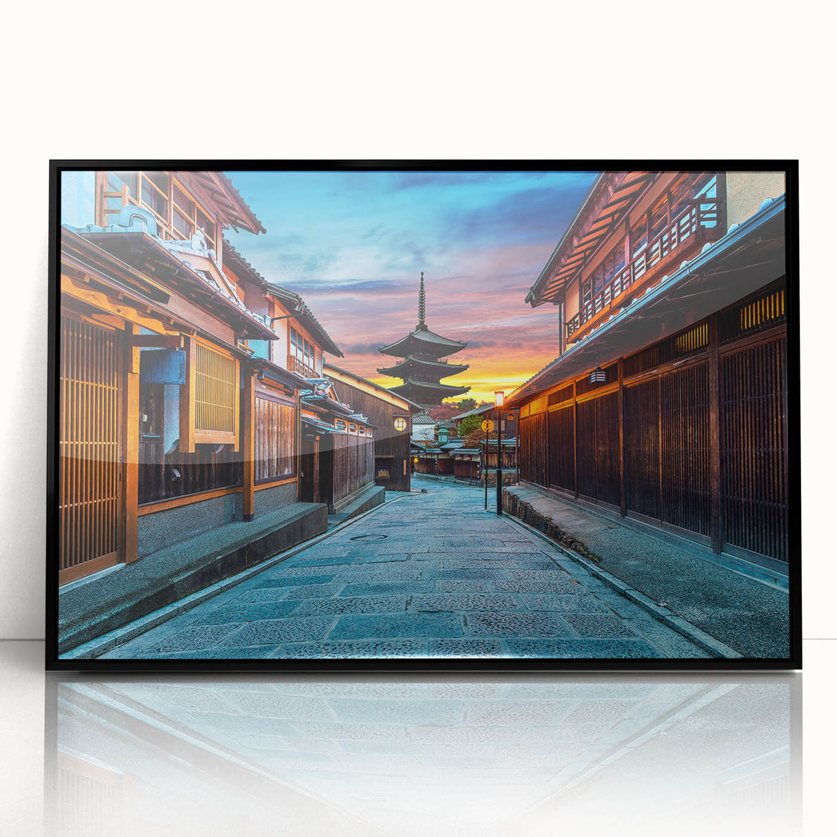 Large abstract wall art of Kyoto scenery in muted earth tones on framed acrylic, ideal for modern living room decor.