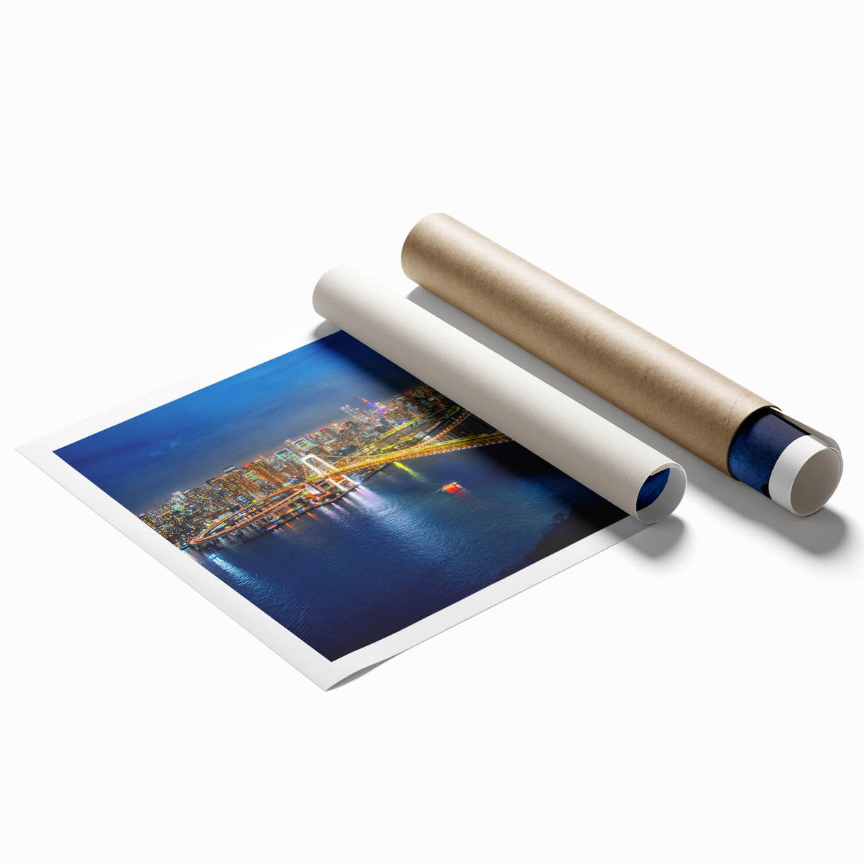 Extra large rolled print of Tokyo scenery with soft pink cherry blossoms and muted city background.