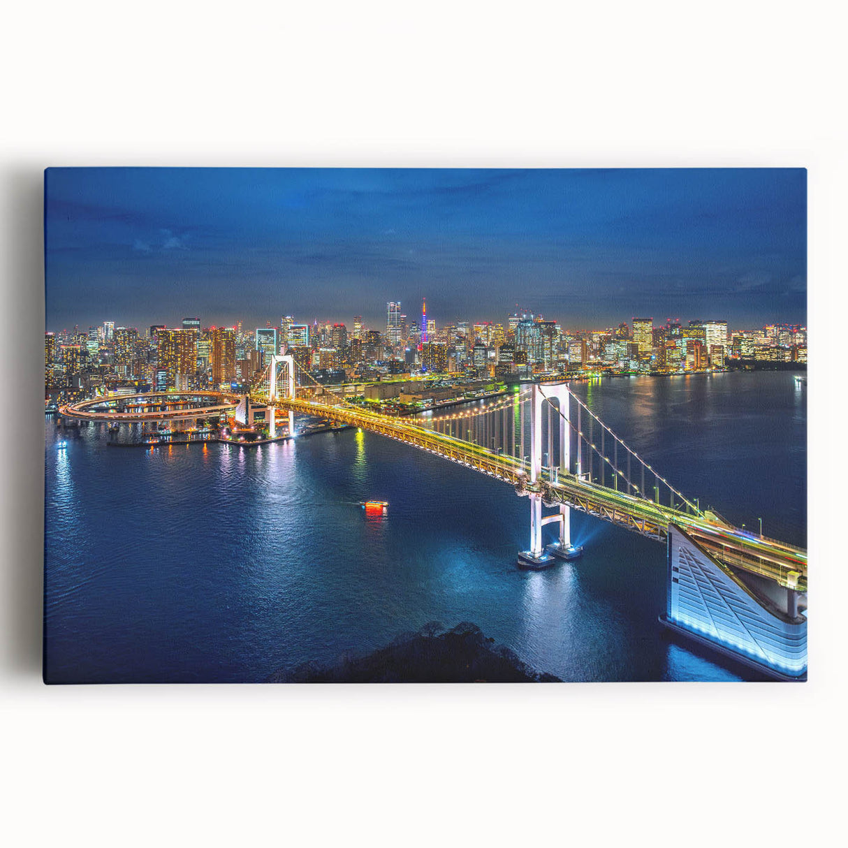 Black and white large art print of Tokyo skyline on stretched canvas, suited for kitchen wall art.