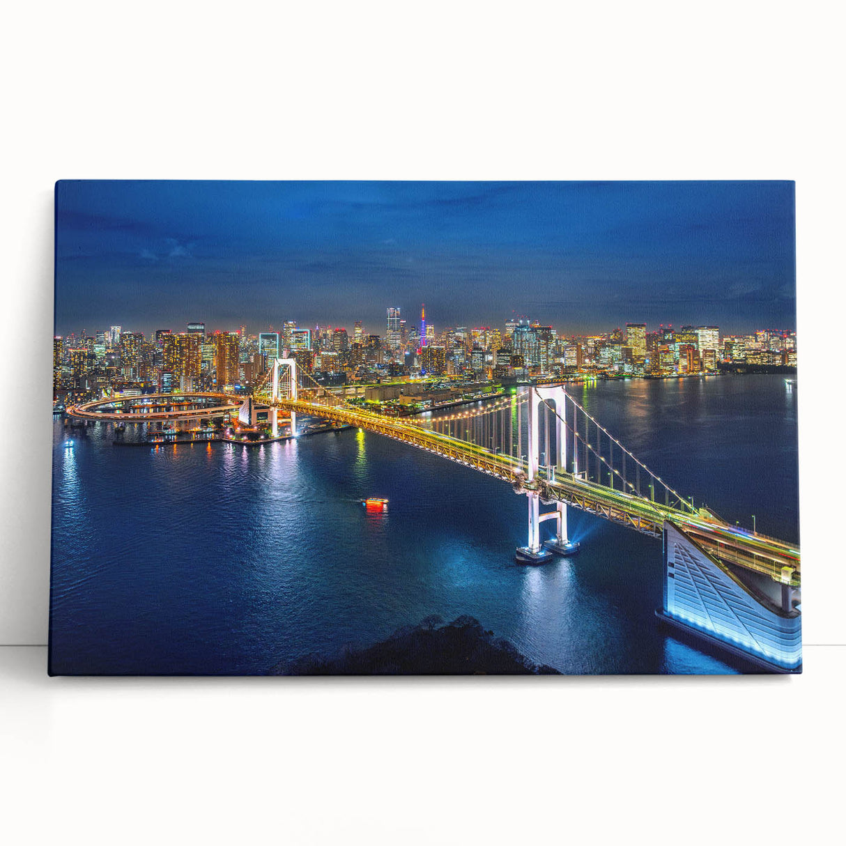 Black and white large art print of Tokyo skyline on stretched canvas, ideal for kitchen wall art or bedroom ambiance.