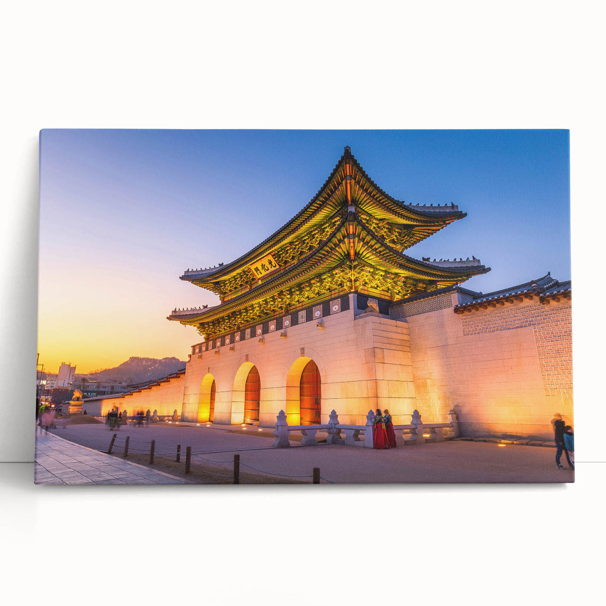 Large black and white stretched canvas featuring a serene Korean landscape, ideal for kitchen wall art or bedroom ambiance.