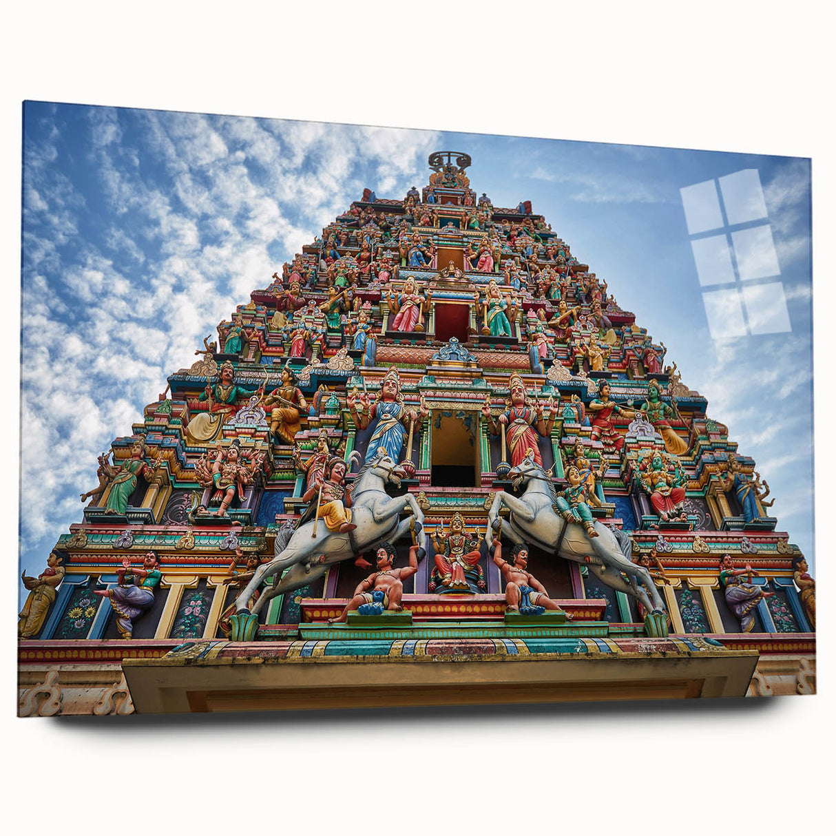 Large abstract wall art of a Malaysian landscape in vibrant green and blue tones on acrylic glass.