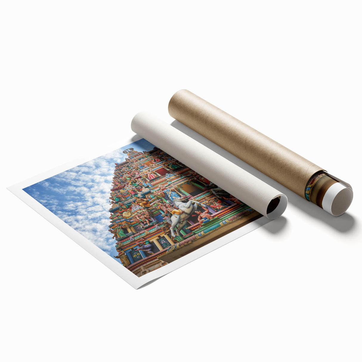 Large rolled print of a Malaysian landscape with vibrant green and blue tones, ideal for classy bathroom wall art.