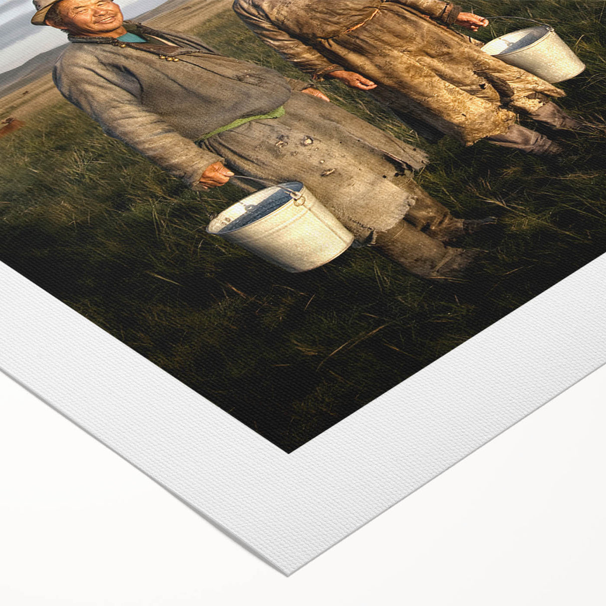 Art deco poster of a serene Mongolian landscape in muted earth tones on rolled canvas, suitable for dining room decor.