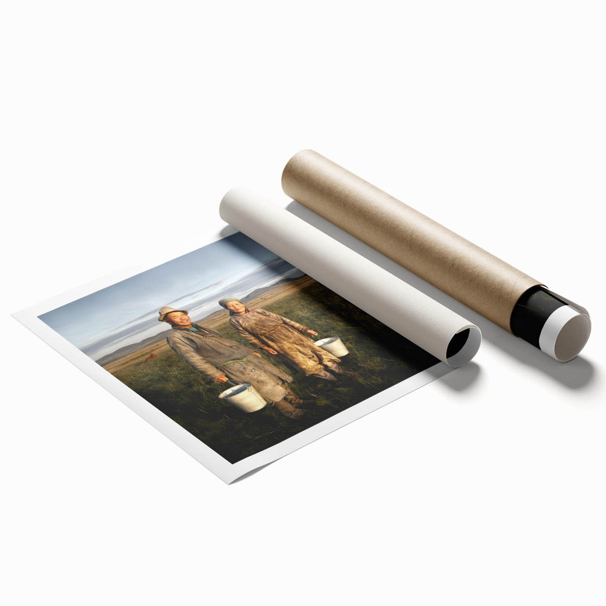 Extra large rolled print of Mongolian scenery with vibrant floral accents.