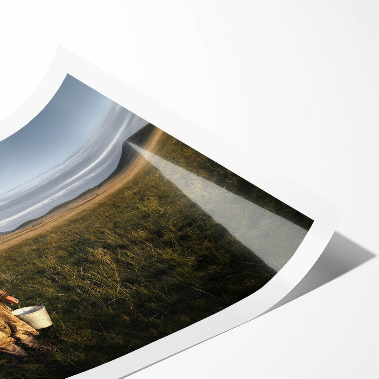 Extra large rolled print featuring line art flowers in neutral tones, ideal for large living room wall art.