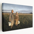Large stretched canvas featuring a serene Mongolian landscape in muted earth tones, ideal for kitchen wall art.