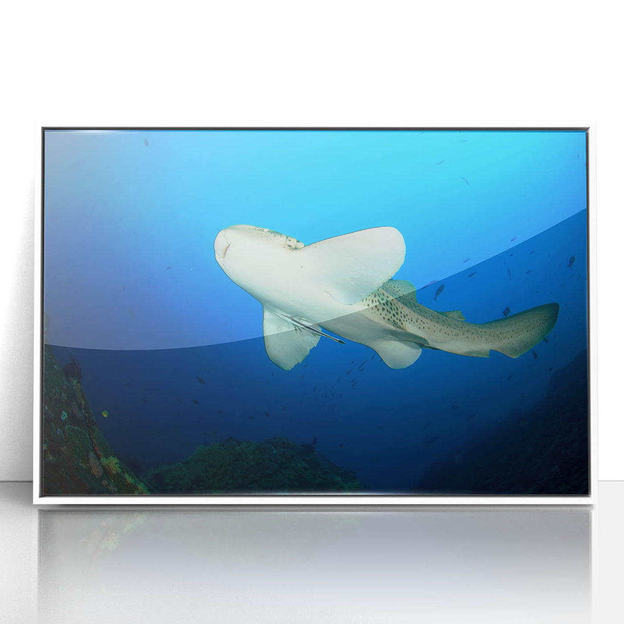 Art deco poster of a serene Thai landscape in pastel shades, acrylic print framed in white, suitable for nursery wall art.