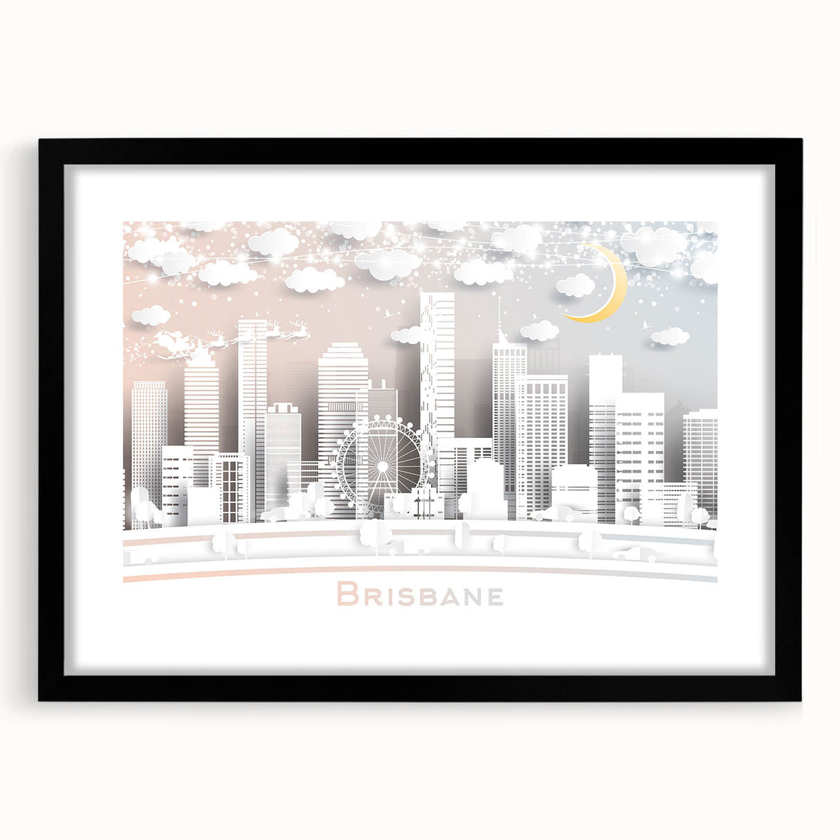 Abstract art print of Brisbane skyline in vibrant colors on a large textured canvas, ideal for living room decor.