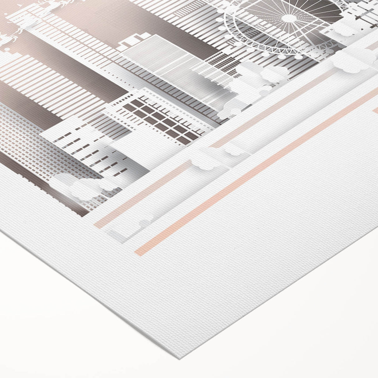 Art deco poster of Brisbane skyline in muted metallic tones on rolled canvas, suitable for dining room wall art.