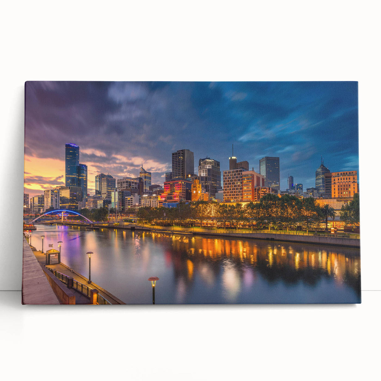 Black and white photograph of Melbourne skyline on large stretched canvas, ideal for kitchen wall art.
