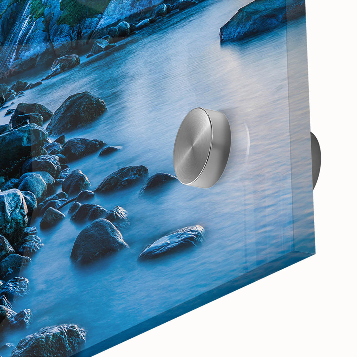 Large abstract wall art depicting British Columbia scenery in muted earth tones on acrylic glass.