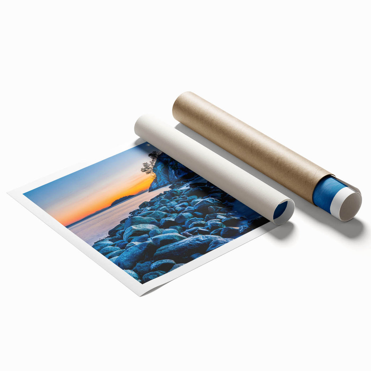 Extra large rolled print of British Columbia scenery with vibrant green floral elements, ideal for classy bathroom wall art.