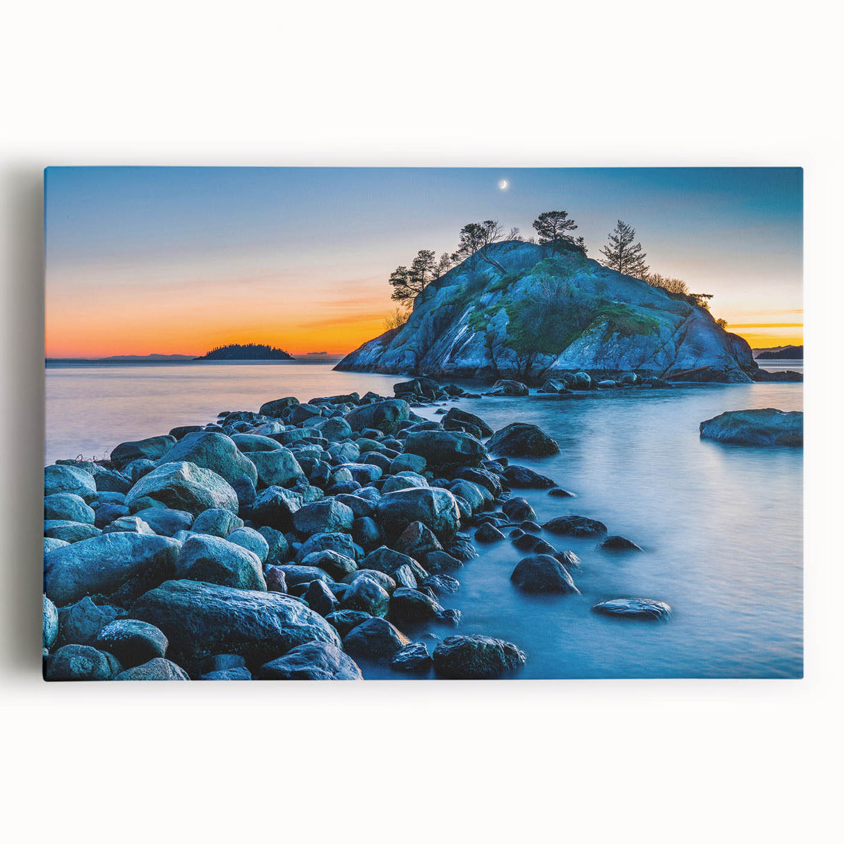 Black and white photograph of British Columbia landscape on large stretched canvas, ideal for kitchen art.