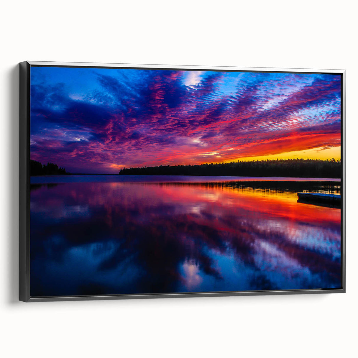 Black and white landscape art painting of Manitoba scenery on a framed canvas, suitable for bedroom decor.