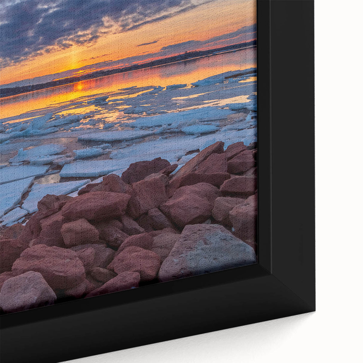 Extra large black wall art of Prince Edward Island scenery in vibrant colors on textured framed canvas.