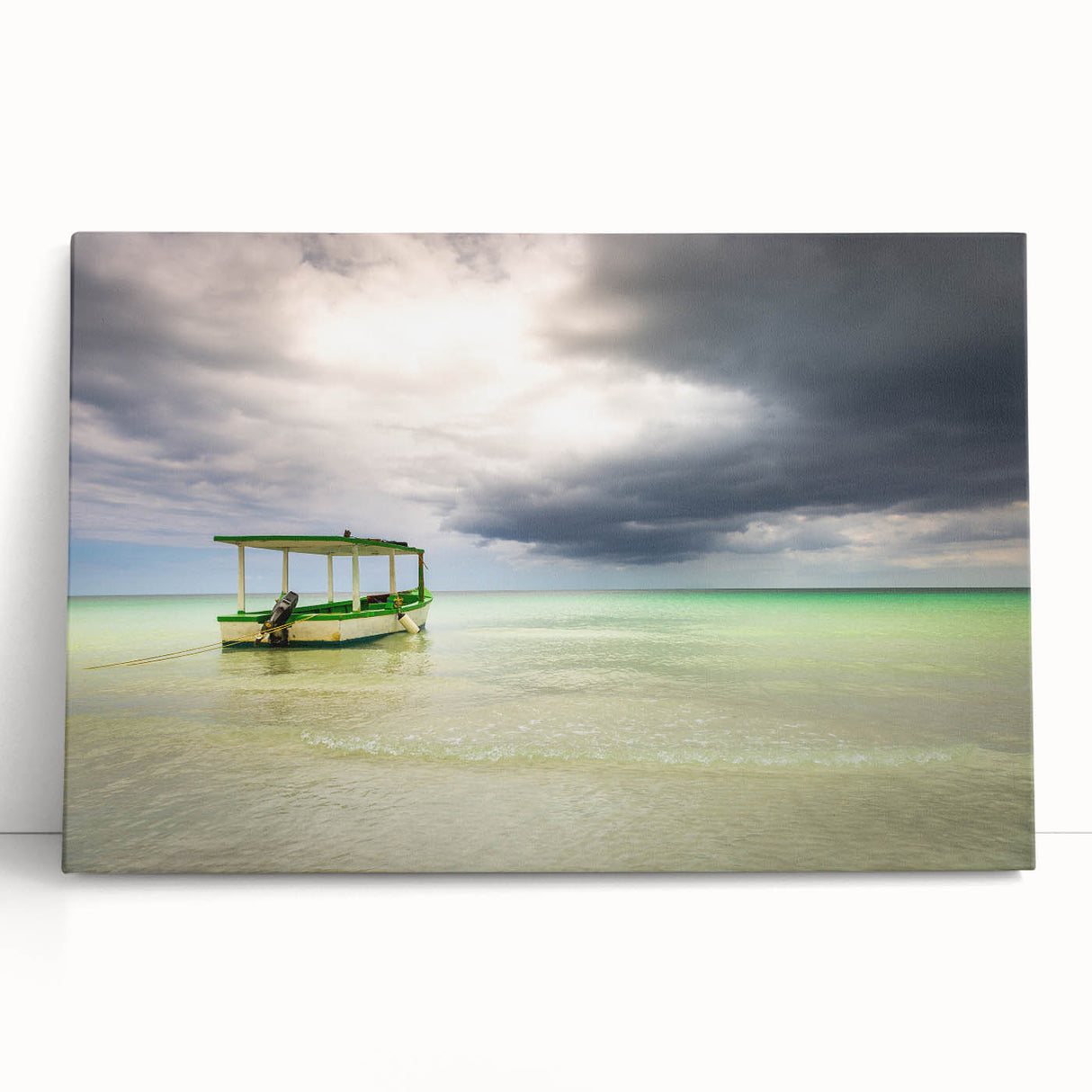 Black and white large canvas print of a Caribbean beach scene, ideal for kitchen wall art or bedroom ambiance.