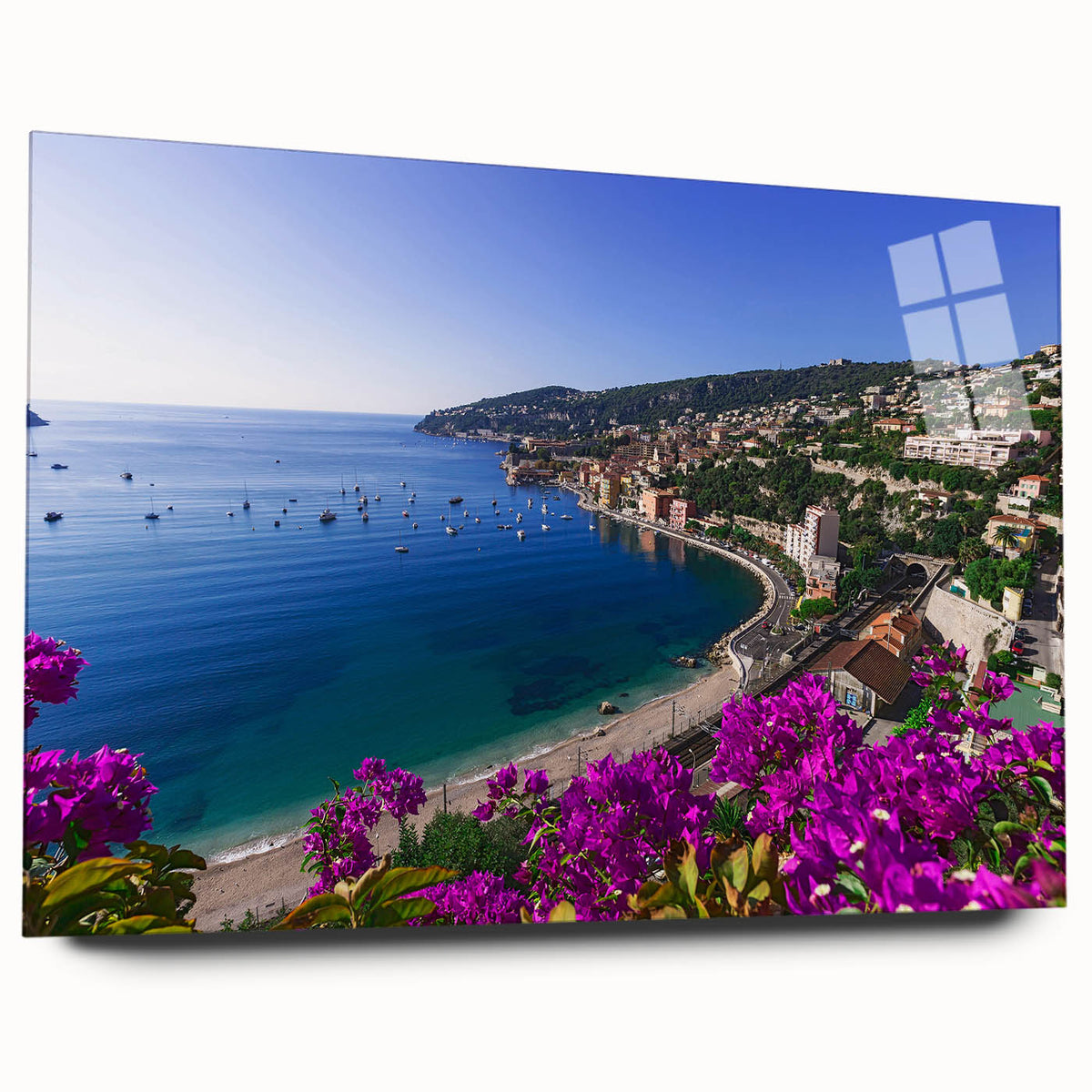 Large abstract wall art of a French southern landscape in muted earth tones on acrylic glass.