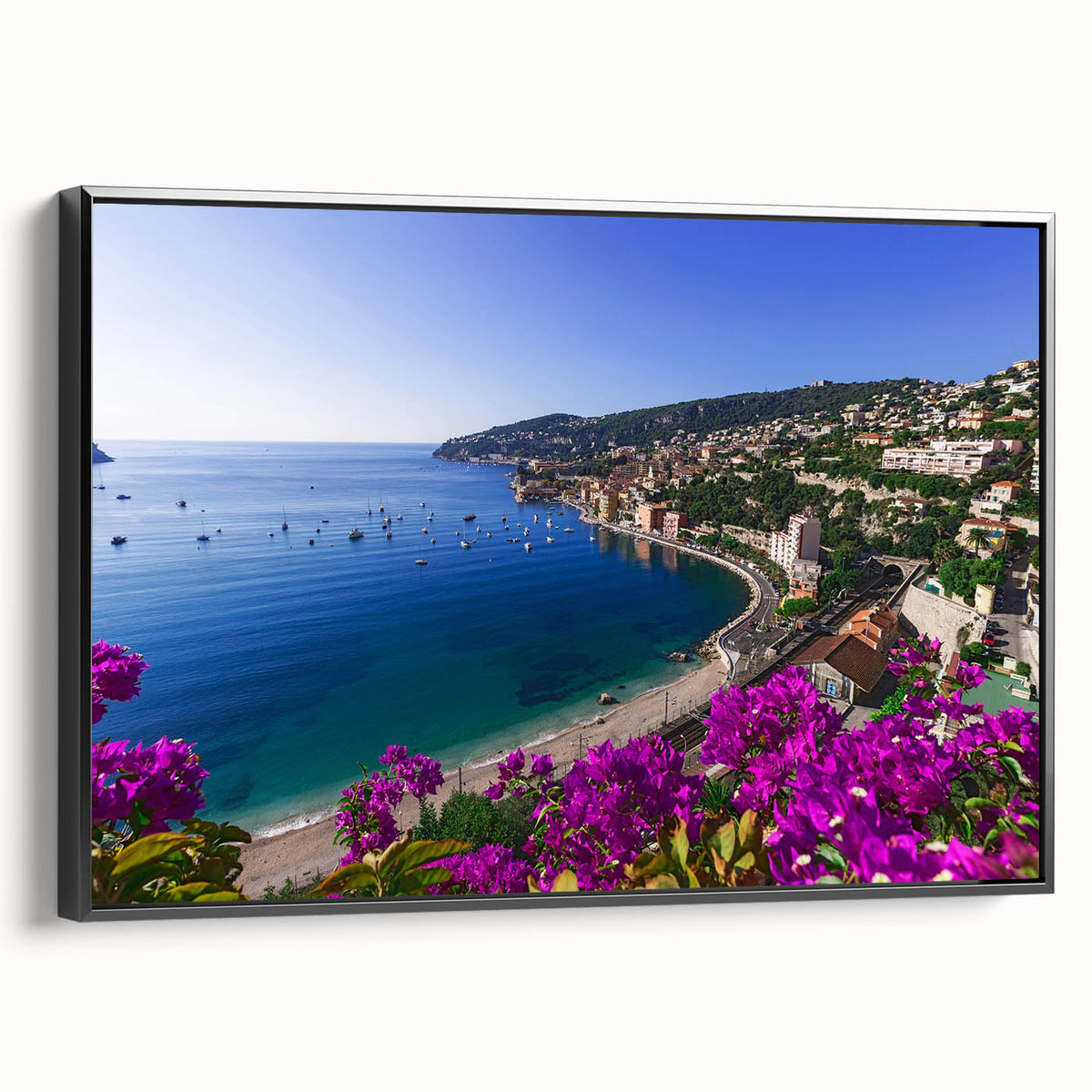 Black and white wall art of a vintage French landscape on framed canvas, ideal for bedroom decor.