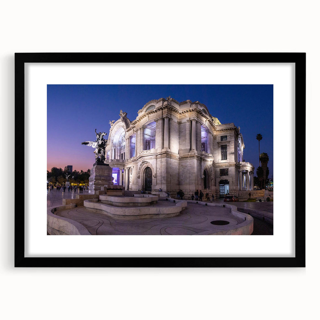 Extra large wall art featuring a textured abstract print of Mexico City in vibrant, colorful hues, framed in black.