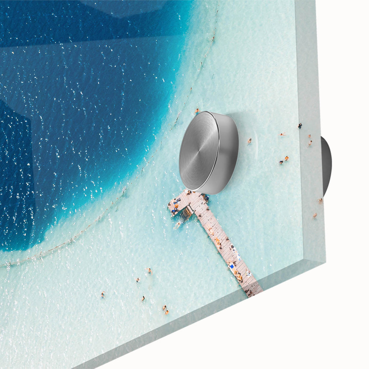 Large abstract wall art depicting a vibrant Quintana Roo scenery, in mid-century modernist style on acrylic glass.