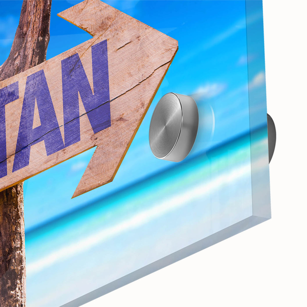 Large abstract wall art featuring vibrant shades of blue and orange in a mid-century modernist style on acrylic glass.