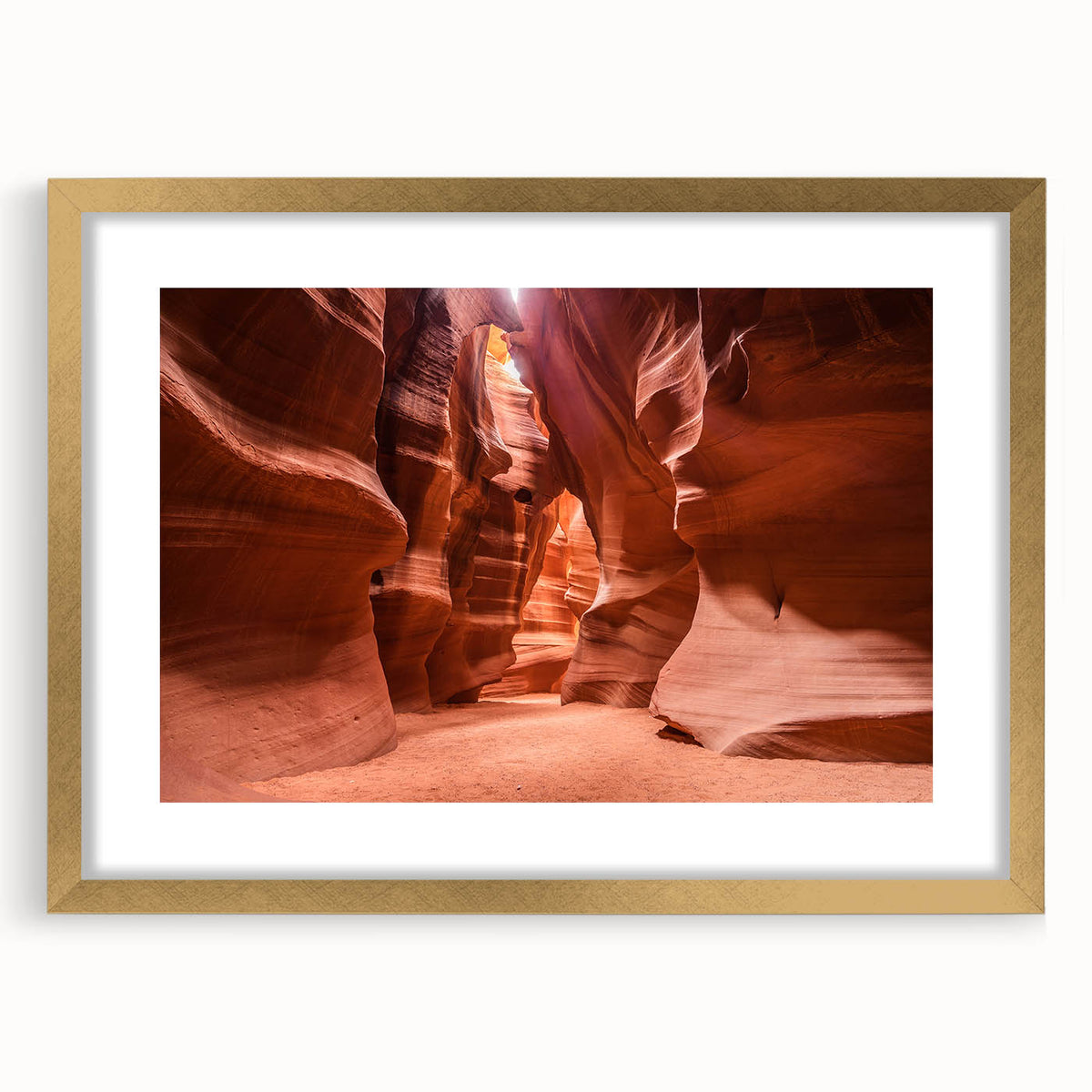 Extra large abstract art print of a Middle Eastern scenery in gold frame, ideal for living room decor.