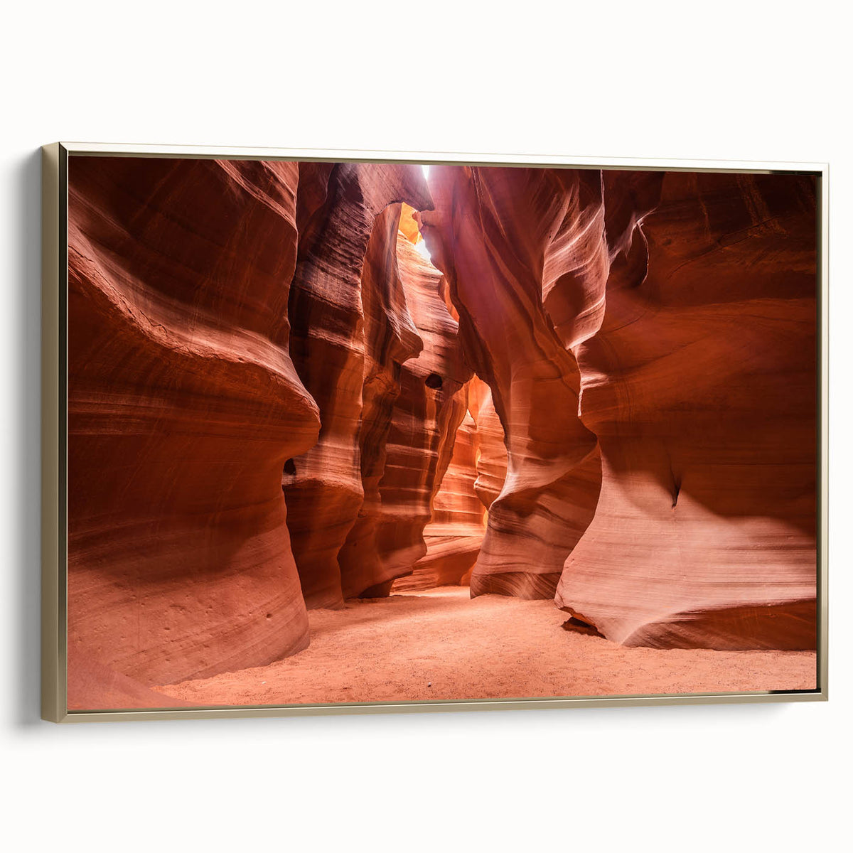 Framed canvas featuring a vintage-style landscape painting of Jordan with a dominant black and gold color palette.