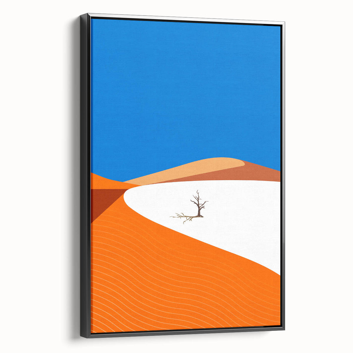 Black and white landscape art painting of Oman scenery on framed canvas, suitable for bedroom decor.