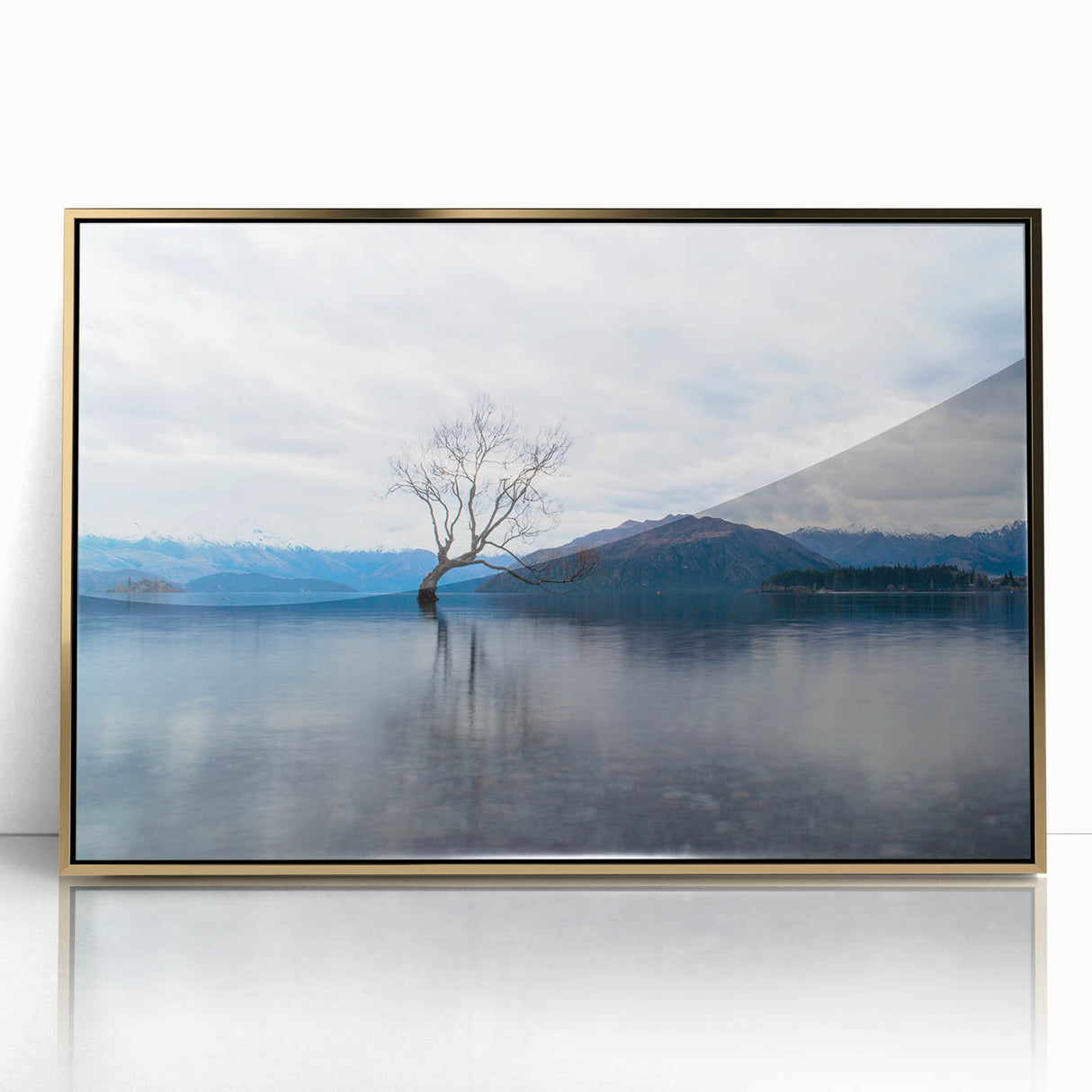 Framed acrylic print of a serene Otago, New Zealand landscape in muted earth tones, ideal for modern art wall decor.
