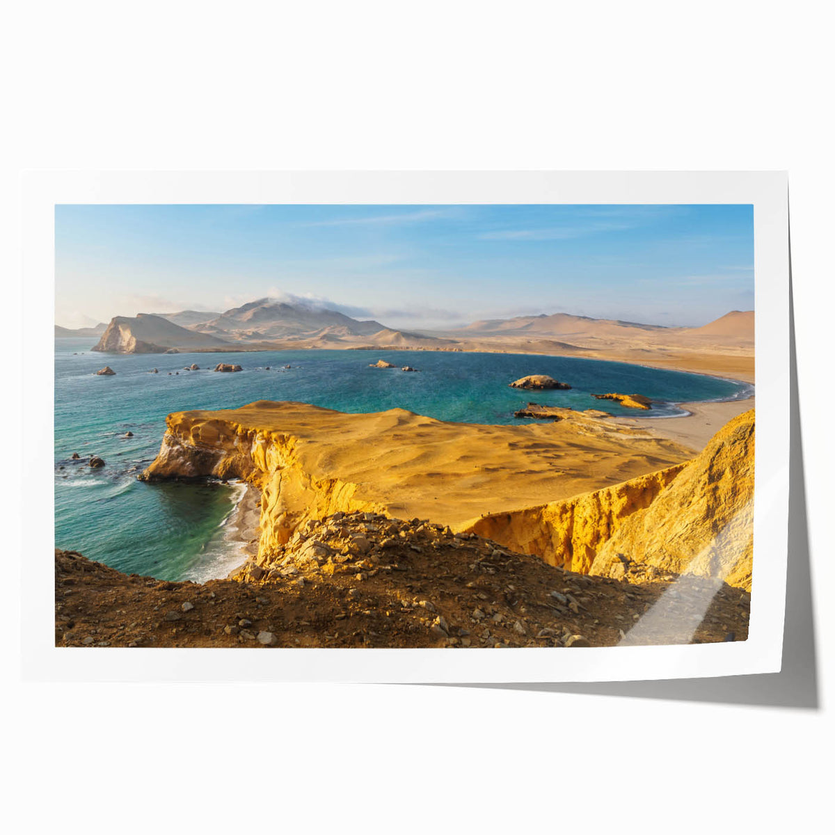 Rolled print of a Peruvian landscape featuring muted earth tones, ideal for dining room wall art.