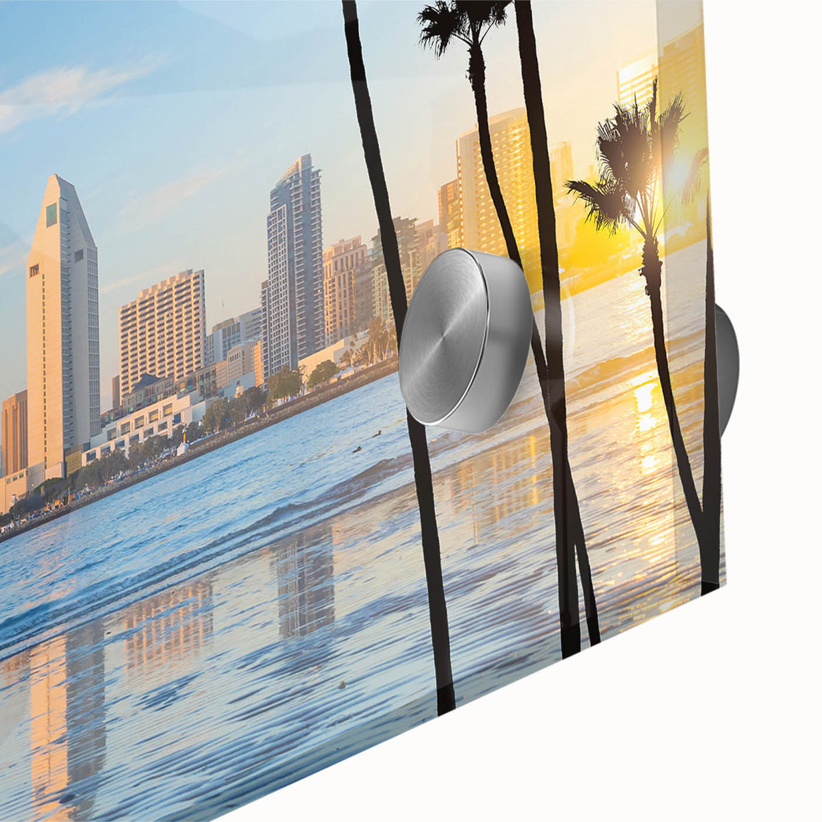 Large abstract wall art of Coronado, California in muted earth tones on acrylic glass, ideal for dining room ambiance.
