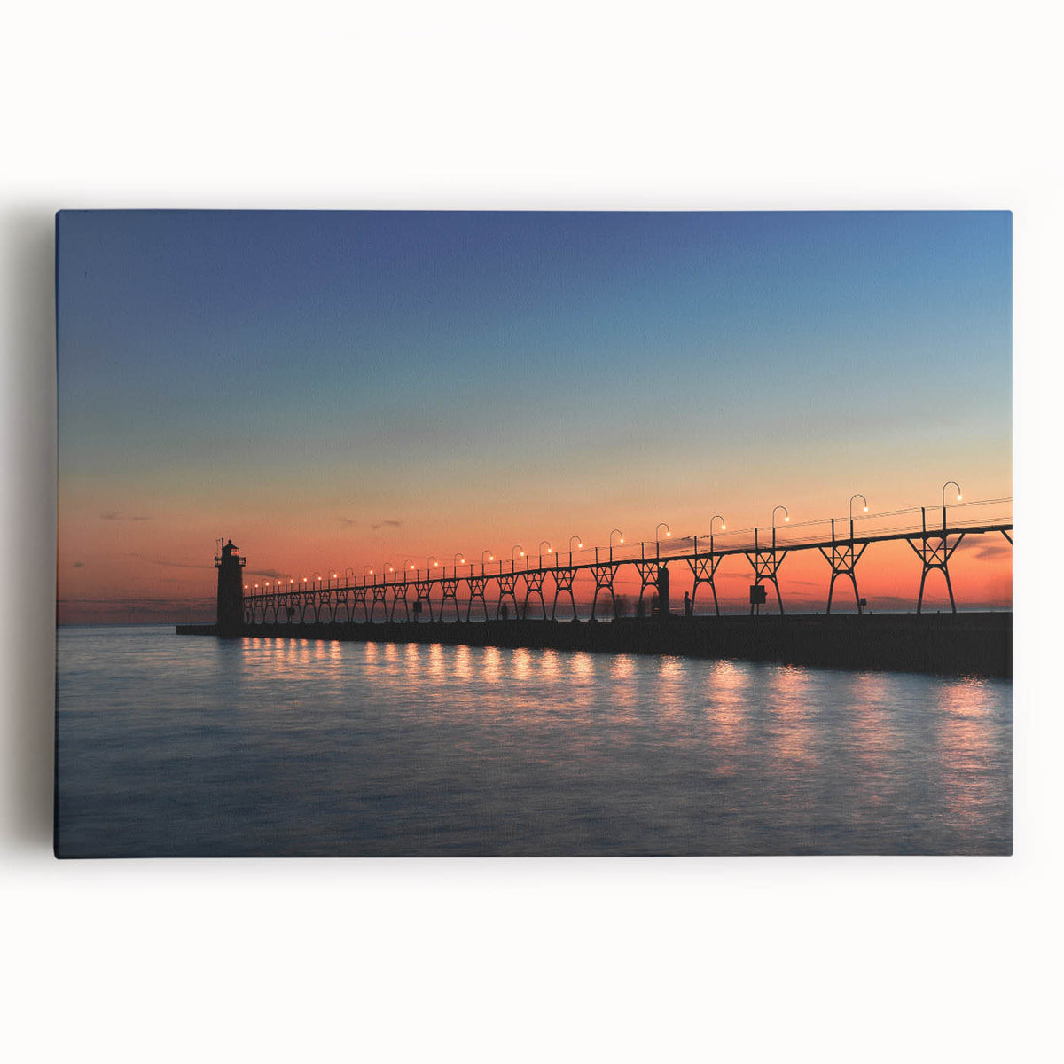 Black and white photo of Lake Michigan, large stretched canvas, ideal for kitchen wall art.