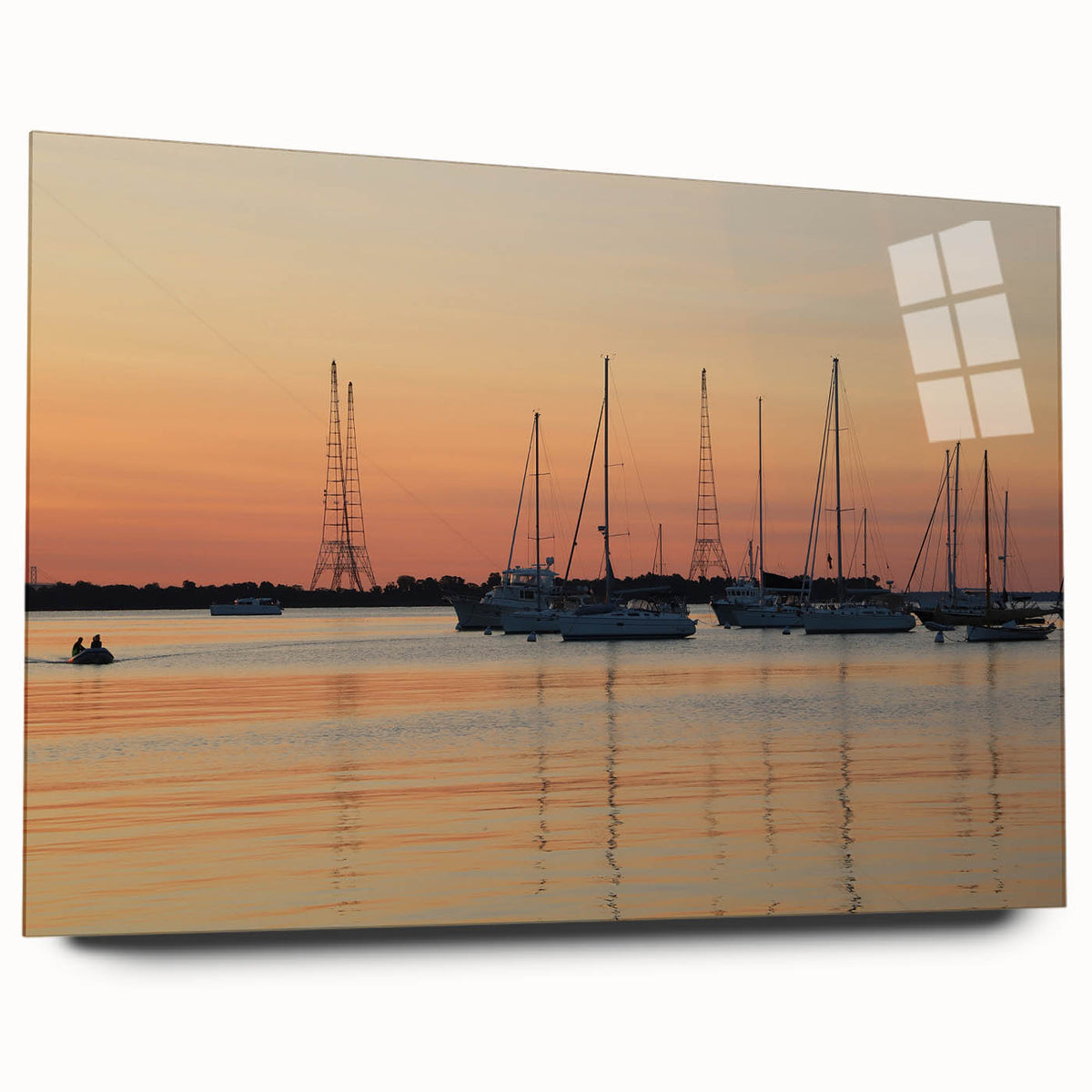 Acrylic print of Annapolis scenery in muted blue and gray tones, ideal for bedroom or dining room art.