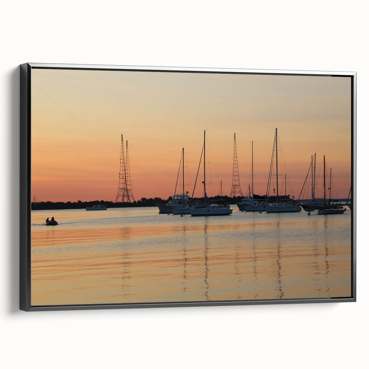 Black and white framed canvas of Annapolis landscape, featuring vintage poster art style, ideal for bedroom decor.