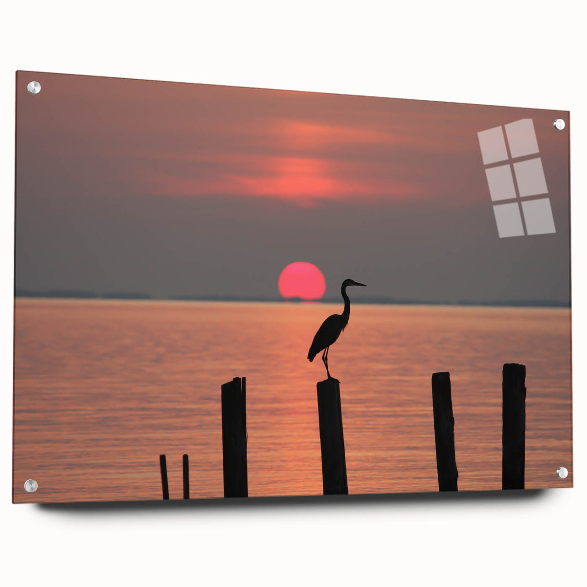 Acrylic print of Chesapeake Bay with vivid blue and green hues, suitable for bedroom or dining room decor.