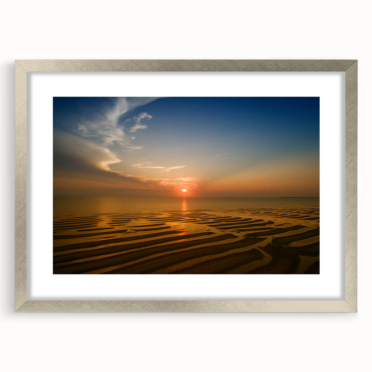 Textured abstract art print depicting Cape Cod scenery in muted earth tones on a framed canvas, suitable for bedroom decor.
