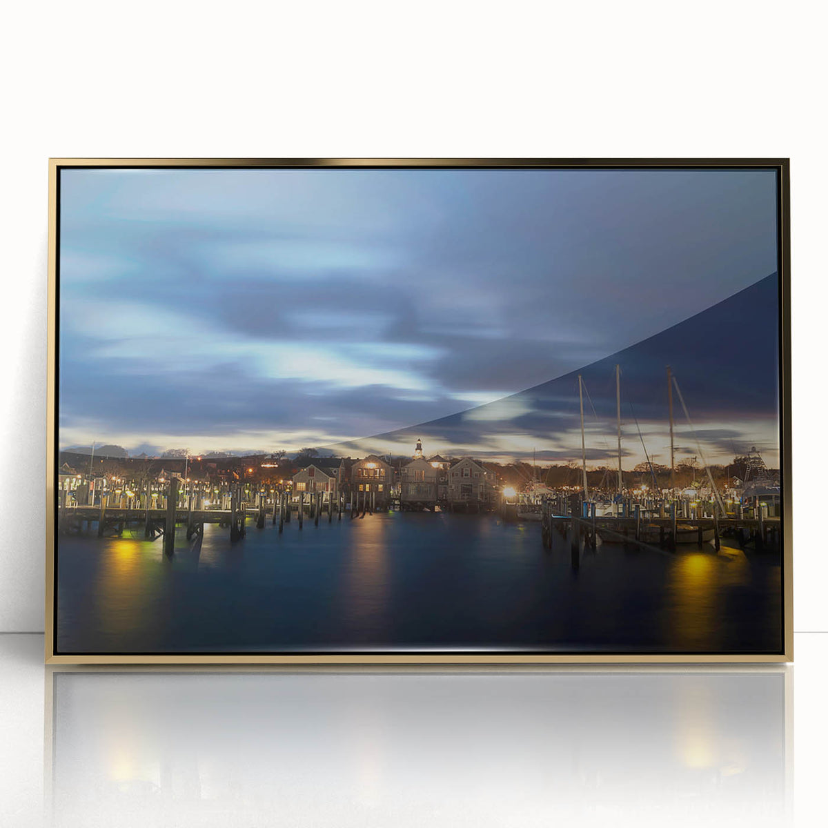 Framed acrylic print of a serene Nantucket landscape in soft pastel shades, ideal for modern nursery wall art.