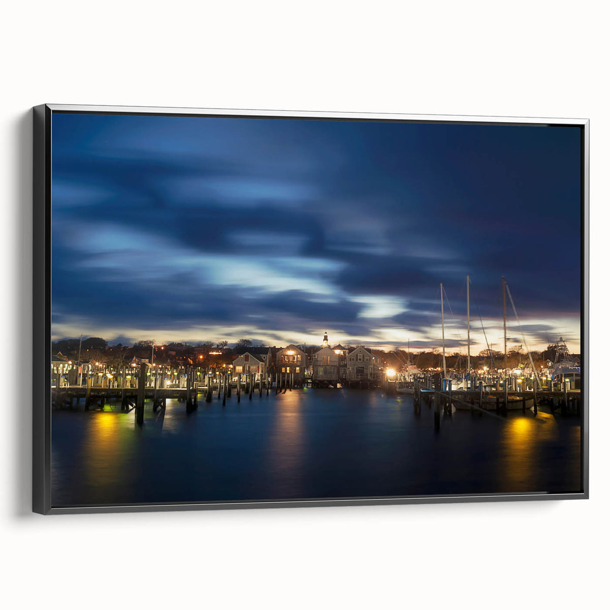Black and white landscape art painting of Nantucket on framed canvas, ideal for bedroom wall decor.
