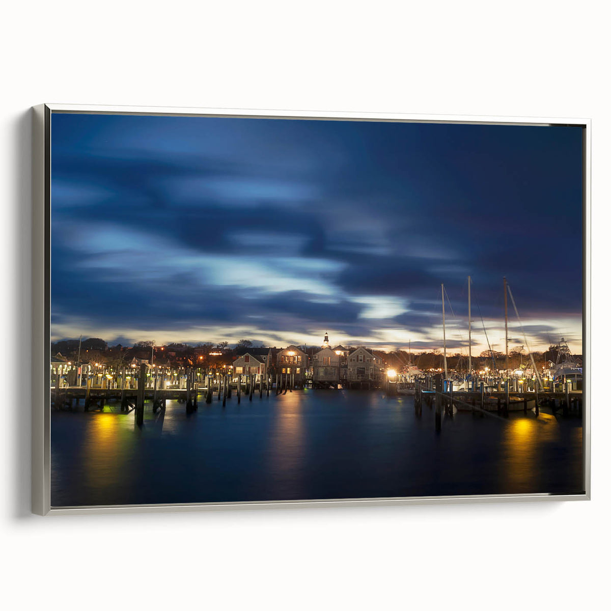 Framed canvas landscape art painting of Nantucket with vibrant colors, ideal for living room decor.