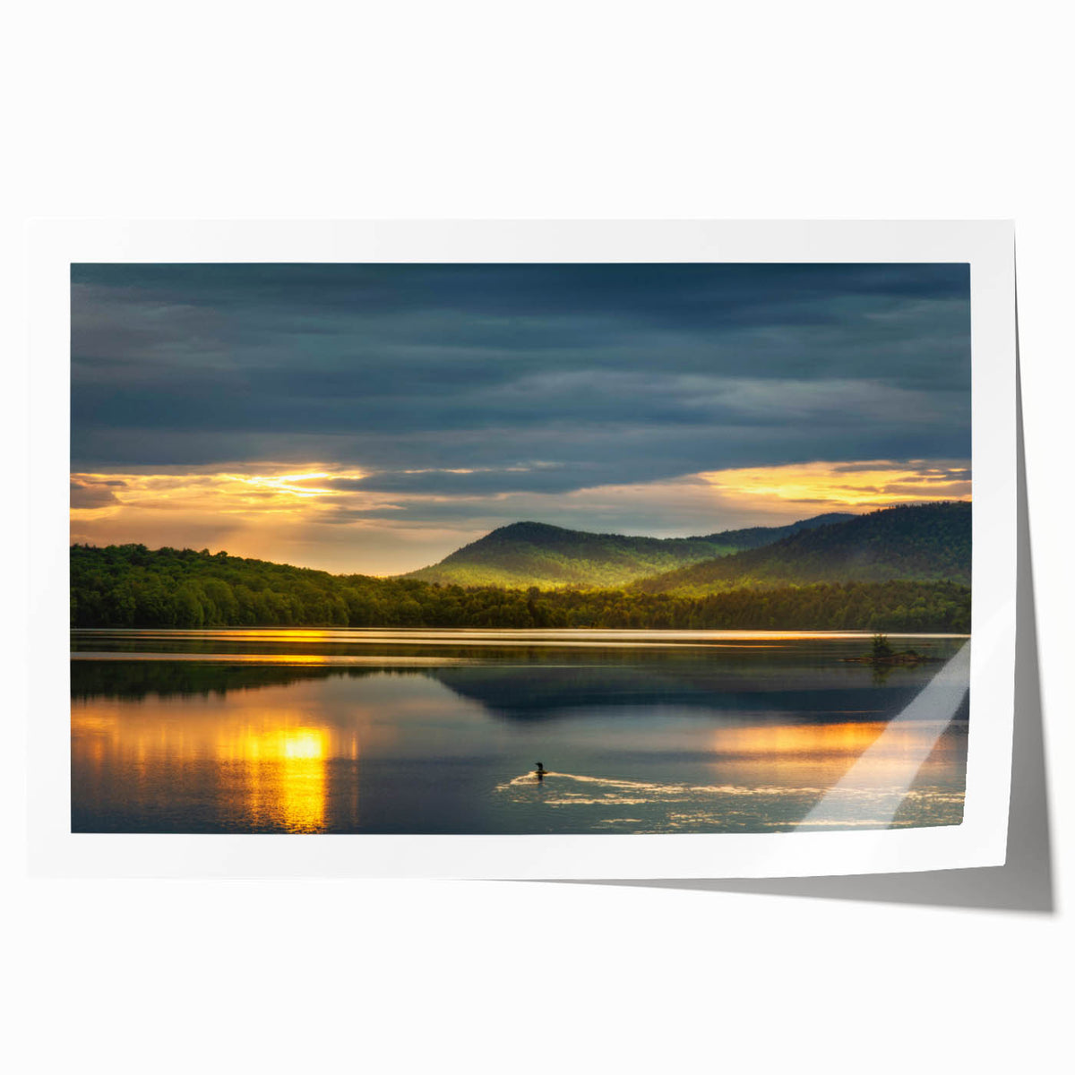 Extra large rolled print depicting the Adirondacks landscape in muted earth tones, ideal for art wall dining room.