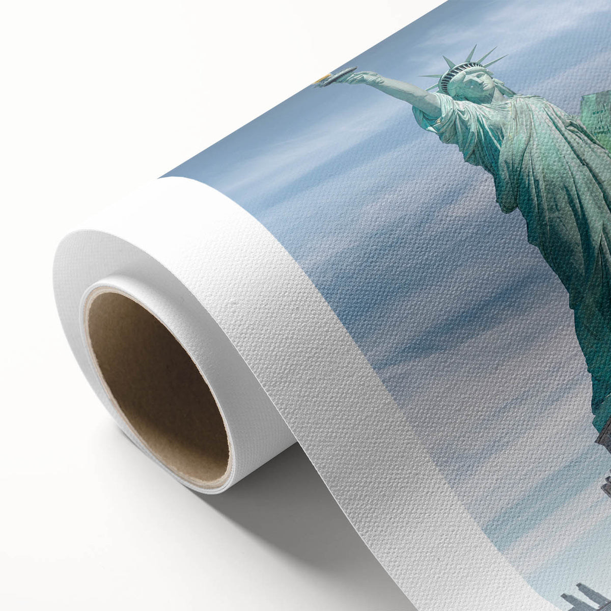 Art Deco poster of the Statue of Liberty in monochrome shades on rolled canvas.