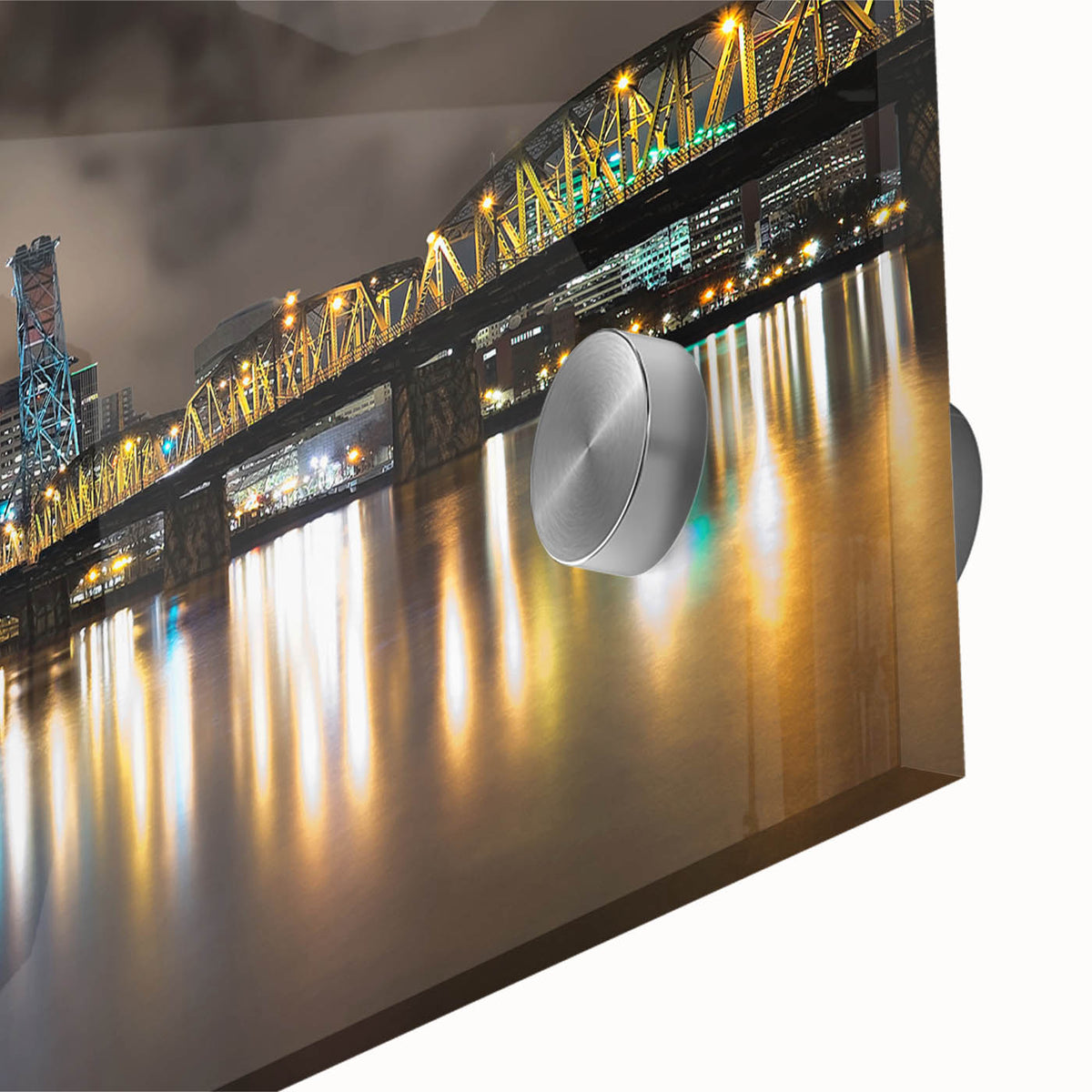 Large abstract wall art of Portland, Oregon in muted earth tones on acrylic glass, suitable for dining room ambiance.
