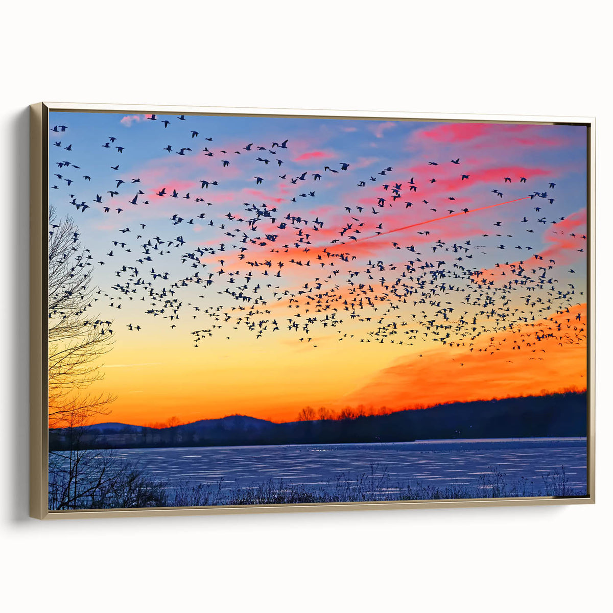 Framed canvas wall art featuring a vintage-style Pennsylvania landscape in black and gold tones, suitable for bedroom decor.