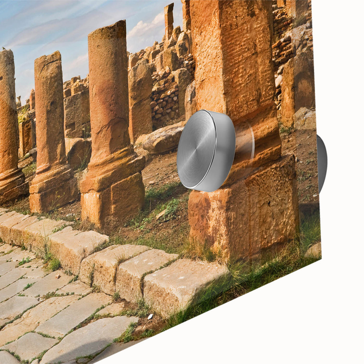 Large abstract wall art depicting an Algerian landscape in mid-century modernist style on acrylic glass.